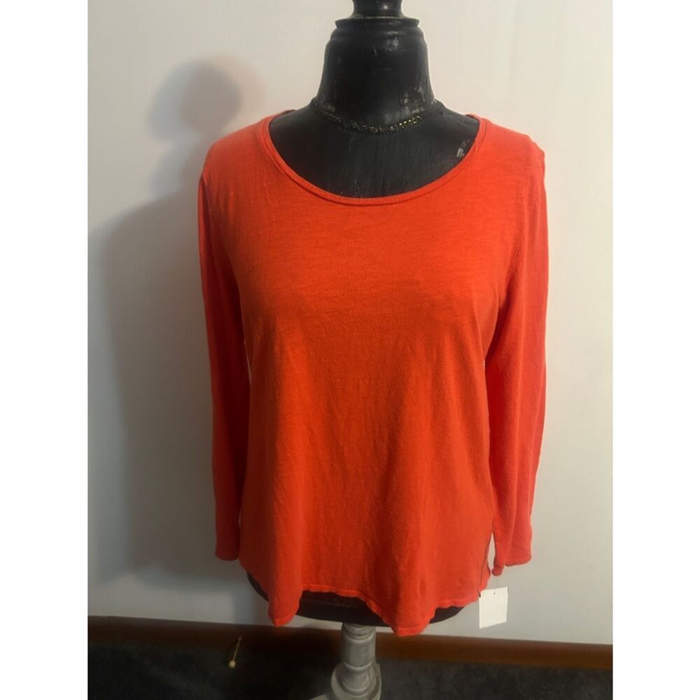 Women's Long Sleeve Scoop Neck Top in Bright Orange